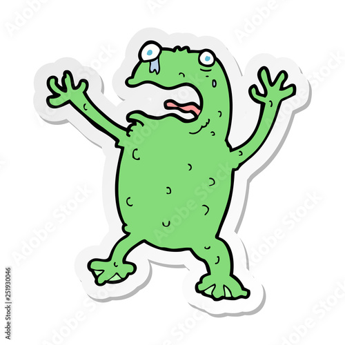 sticker of a cartoon frightened frog