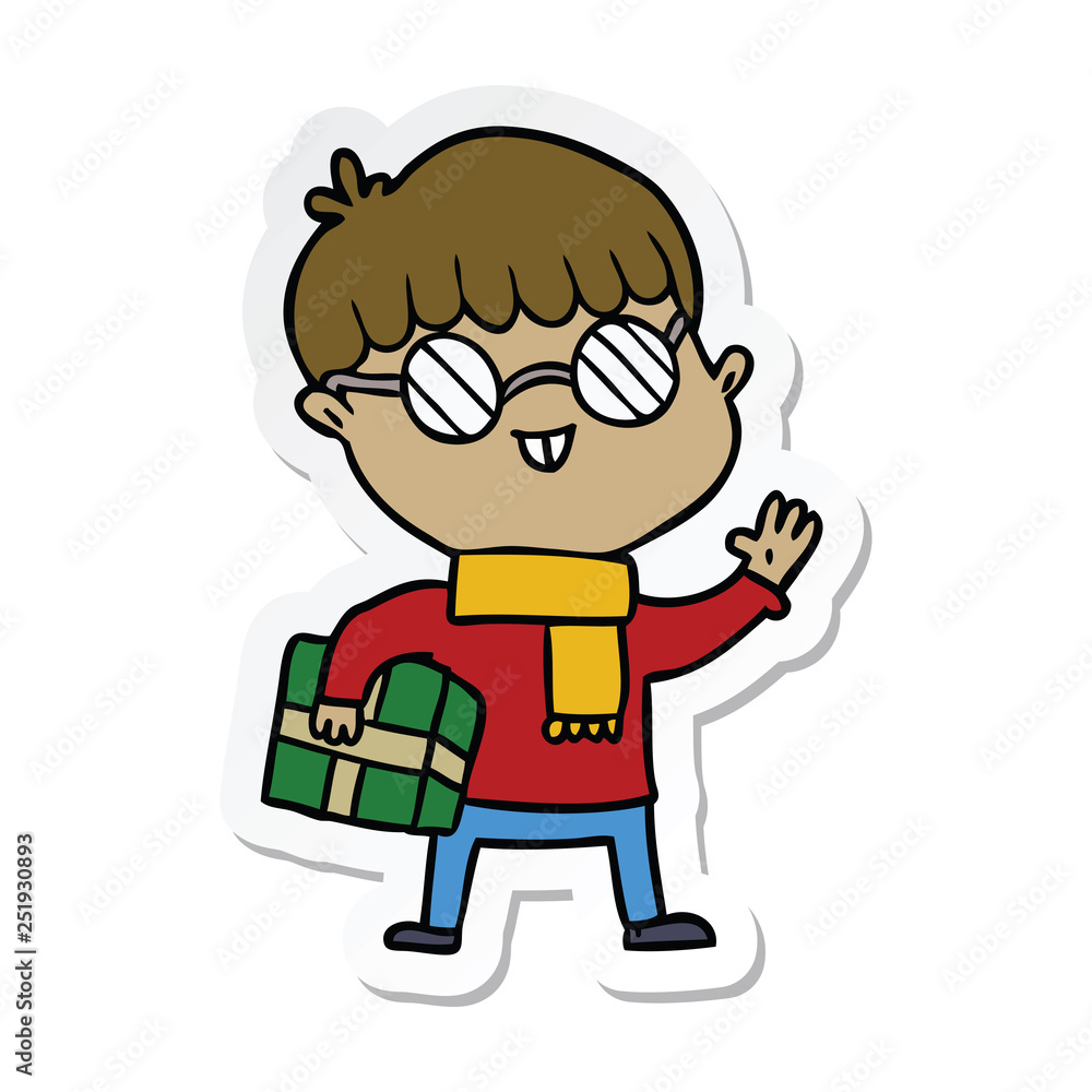 sticker of a cartoon boy wearing spectacles