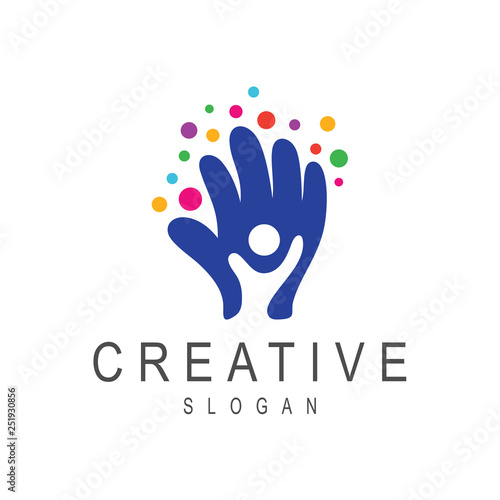 creative kids logo, happy kids logo, hand with kids logo