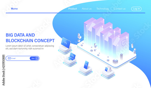 Big Data isometric vector illustration. Abstract 3d hosting server or data center room background