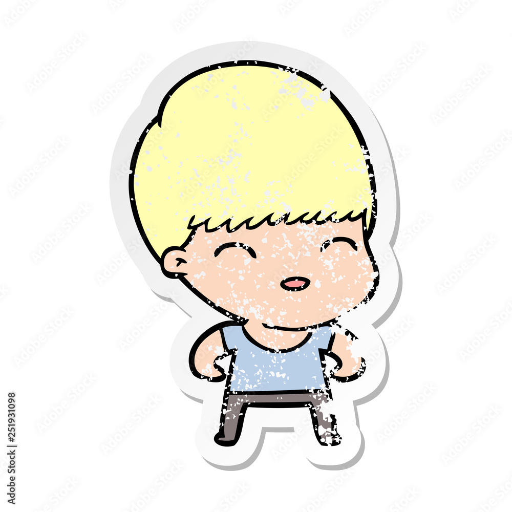 distressed sticker of a happy cartoon boy distressed sticker of a happy cartoon boy