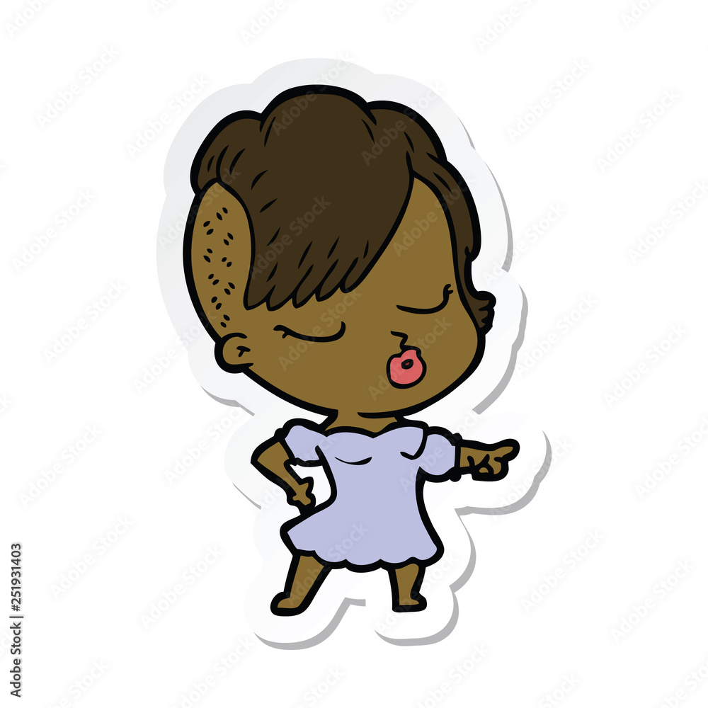 sticker of a cartoon pretty hipster girl sticker of a cartoon pretty hipster girl