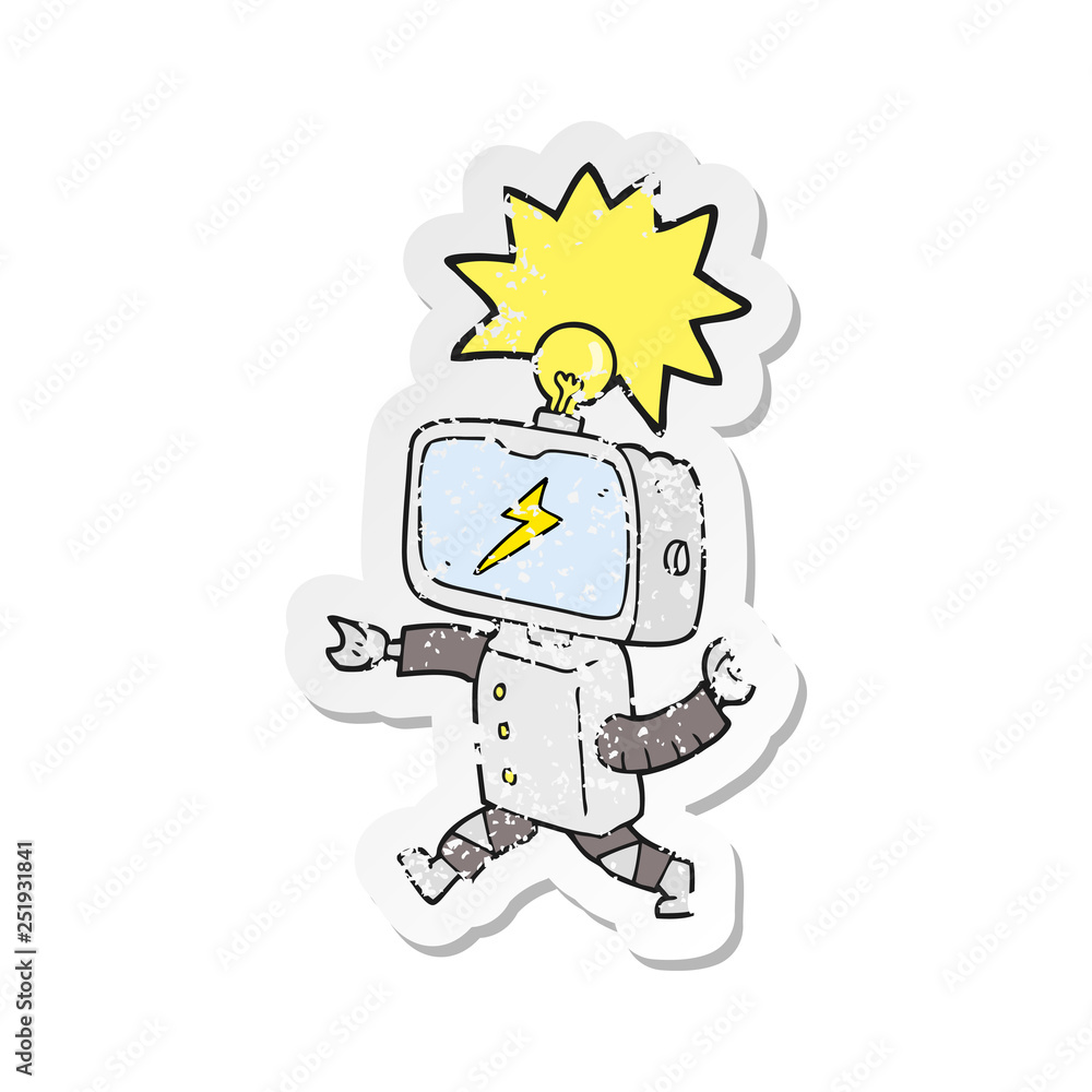 Obraz premium retro distressed sticker of a cartoon little robot