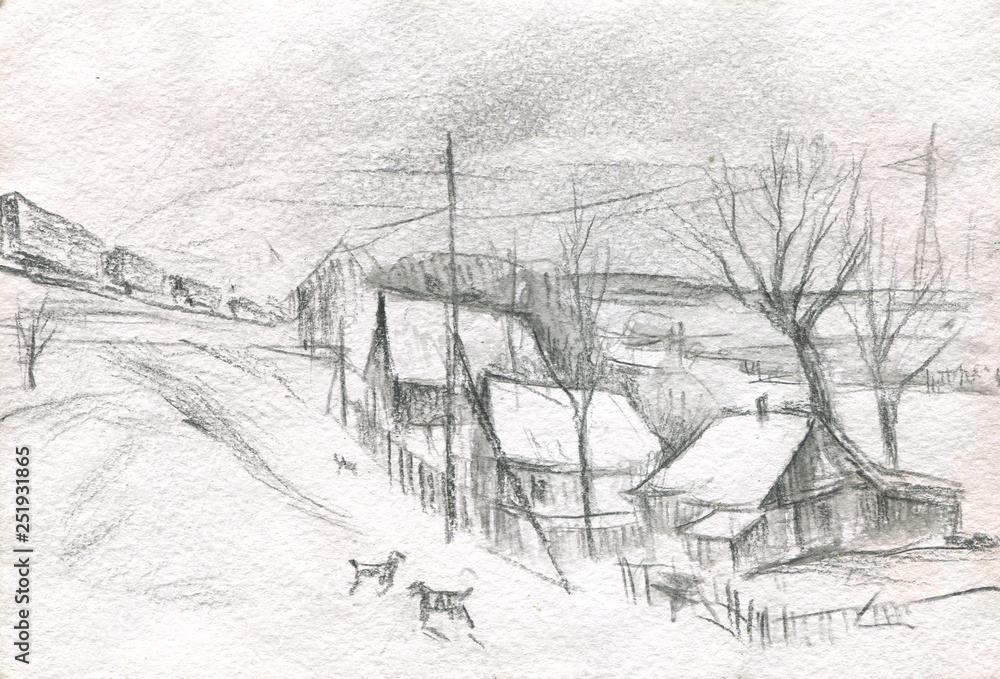 winter village sketch