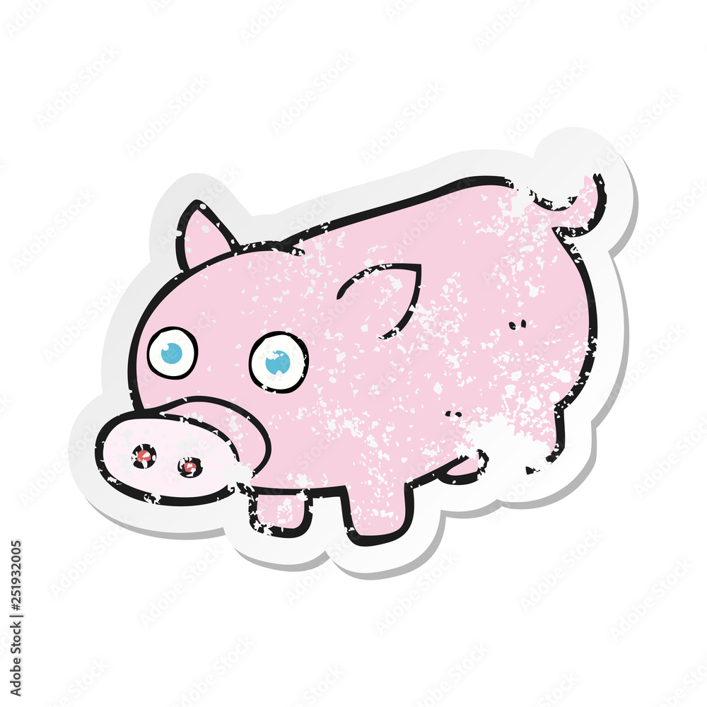 retro distressed sticker of a cartoon piglet retro distressed sticker of a cartoon piglet