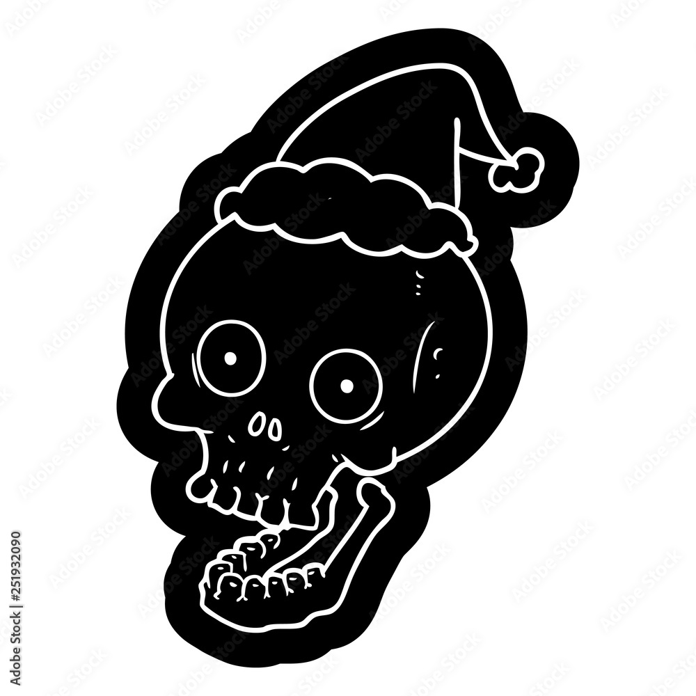 cartoon icon of a skull wearing santa hat cartoon icon of a skull wearing santa hat