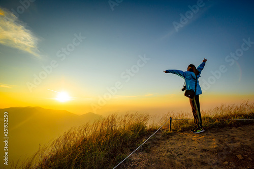 Sanknokwua (San Knok Wua) hill at Khao Laem National Park. The highest peak in Kanchanaburi photo during sunrise.
