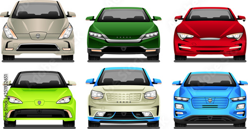  Set of Electric Cars, Viewed From the Front.