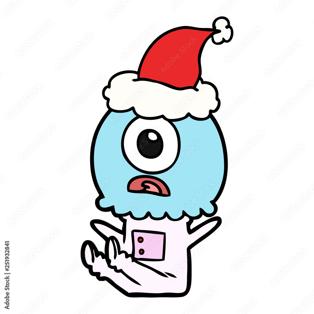 line drawing of a cyclops alien spaceman wearing santa hat line drawing of a cyclops alien spaceman wearing santa hat