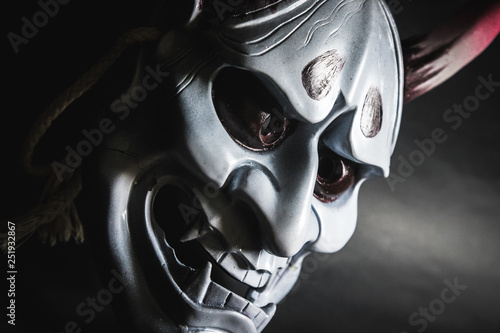 Japanese oni mask or giant mask, used to decorate handmade from original to make it look dark and art