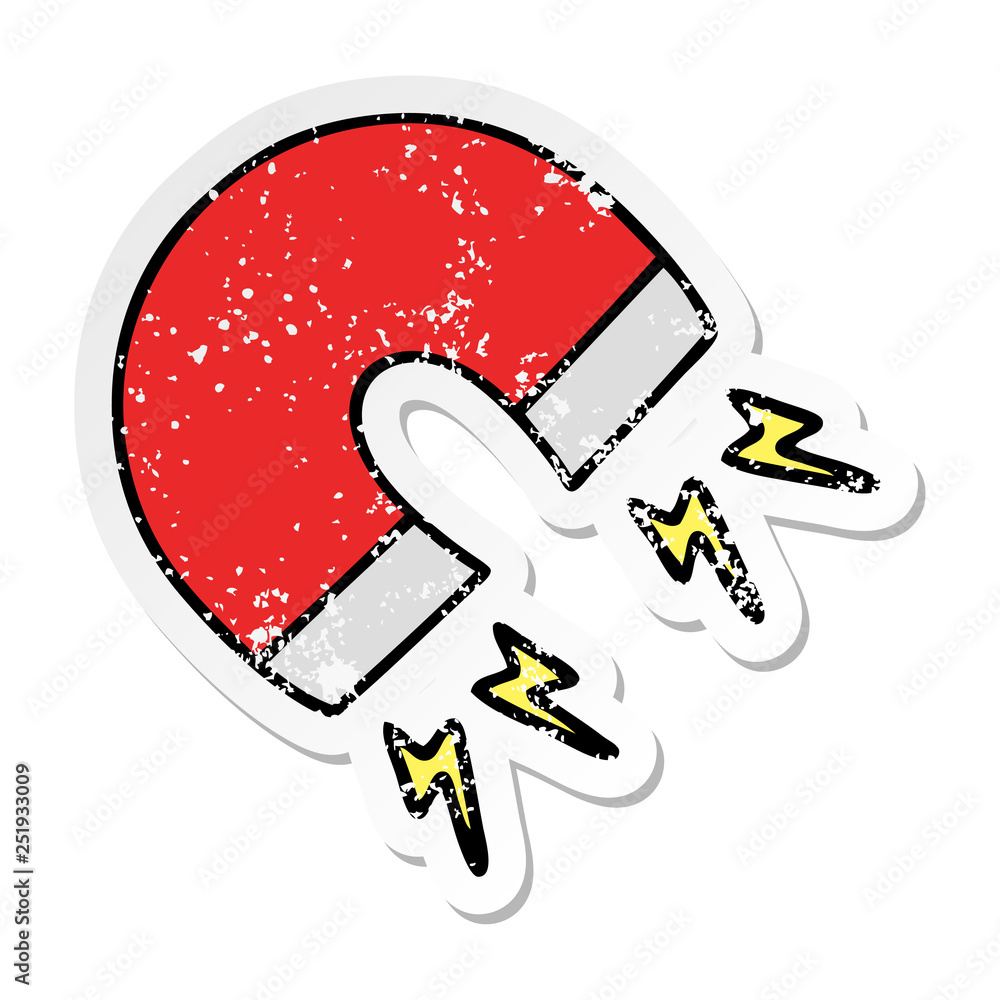 distressed sticker of a cute cartoon magnet