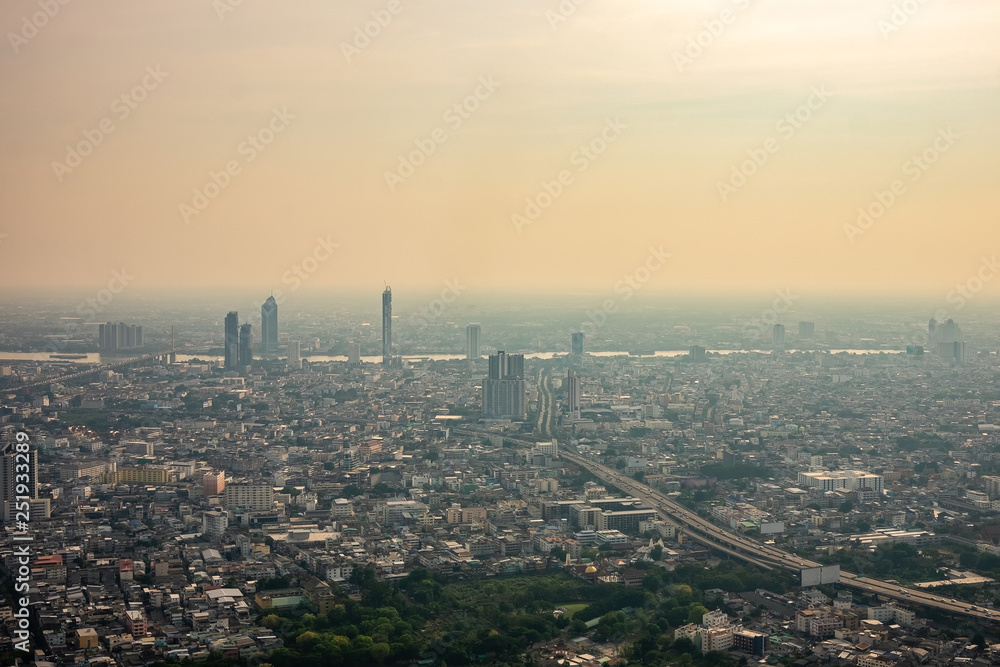 Air pollution from Lots of dust or PM2.5 particle exceeds the standard at Bangkok, Thailand.