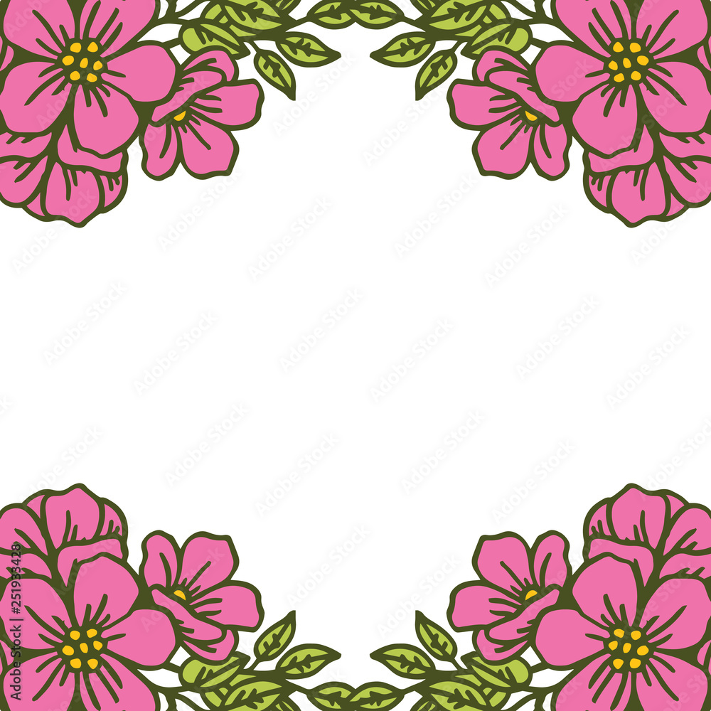 Fototapeta premium Vector illustration frame of pink flowers blooms hand drawn