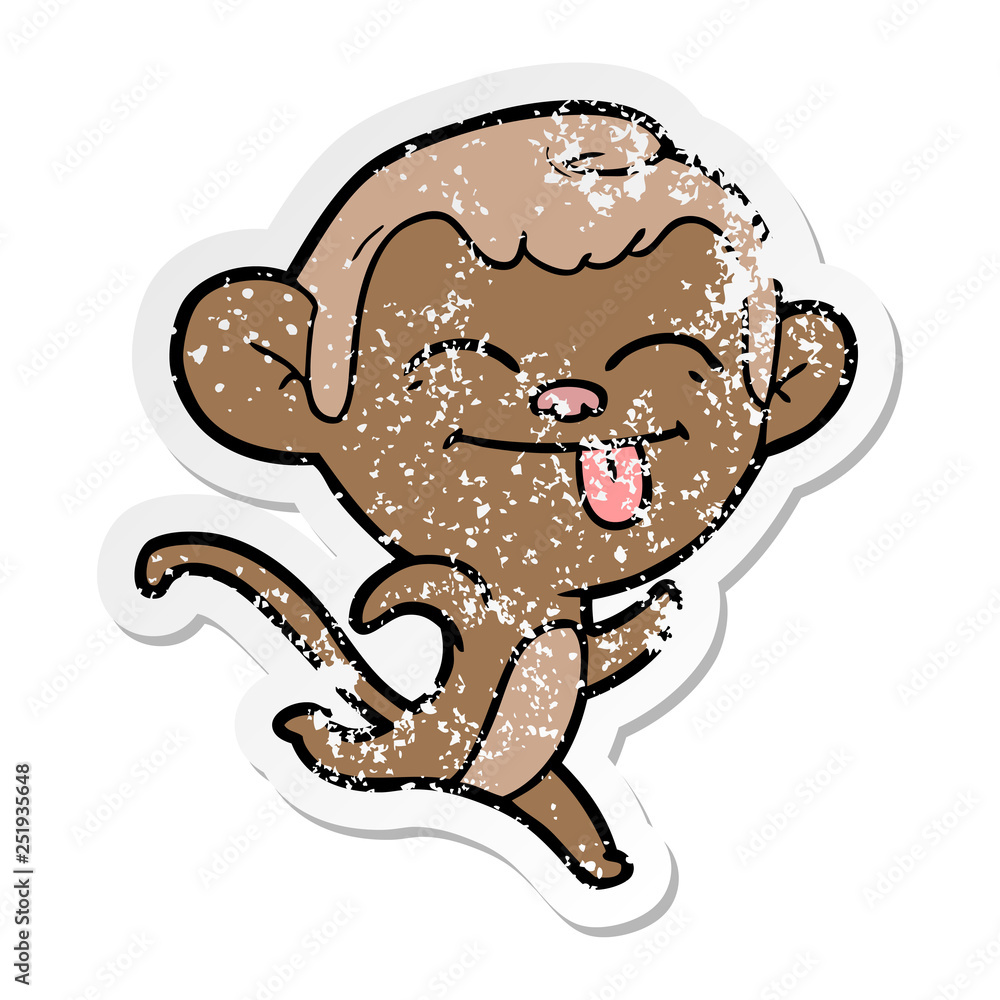 distressed sticker of a funny cartoon monkey distressed sticker of a funny cartoon monkey