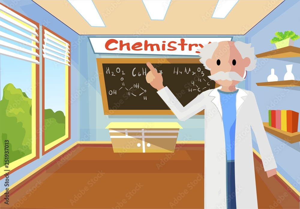 Fototapeta premium Chemistry Lesson in Primary Children School Vector