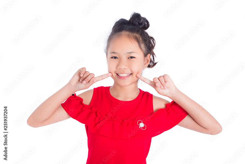 Cute teenager asian girl smiling over white background Cute teenager asian girl smiling over white background