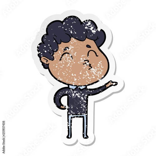 distressed sticker of a cartoon man pouting