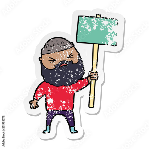 distressed sticker of a cartoon man with beard