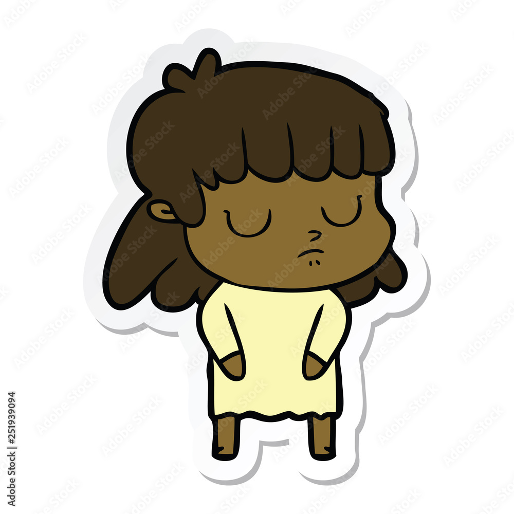 sticker of a cartoon indifferent woman sticker of a cartoon indifferent woman