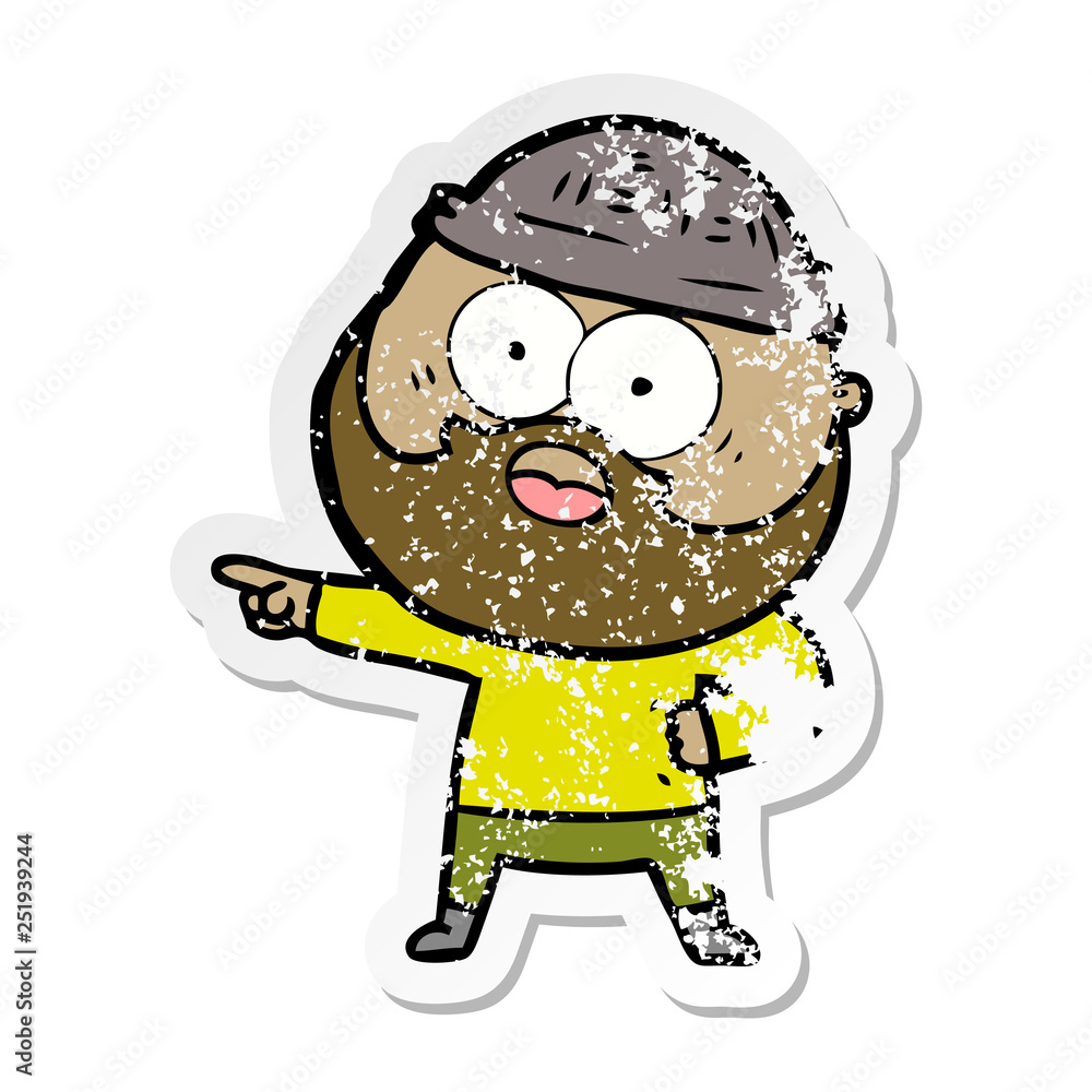 distressed sticker of a cartoon bearded man distressed sticker of a cartoon bearded man