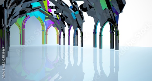 Abstract white and colored gradient gothic interior. 3D illustration and rendering.