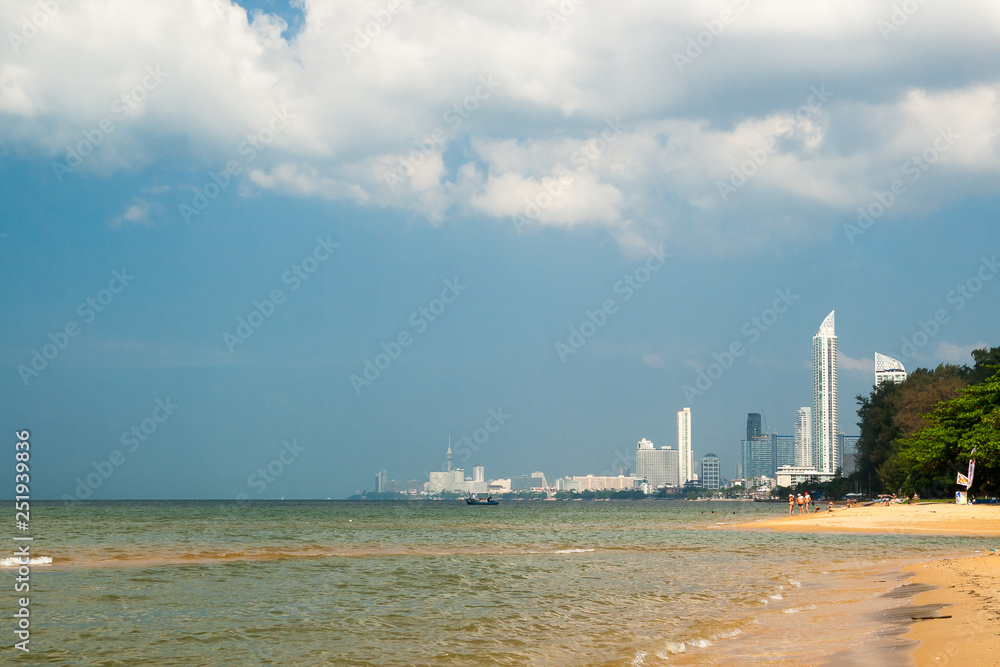 Pattaya, Kingdom of Thailand, December 06, 2018: - View of Jomtien Beach