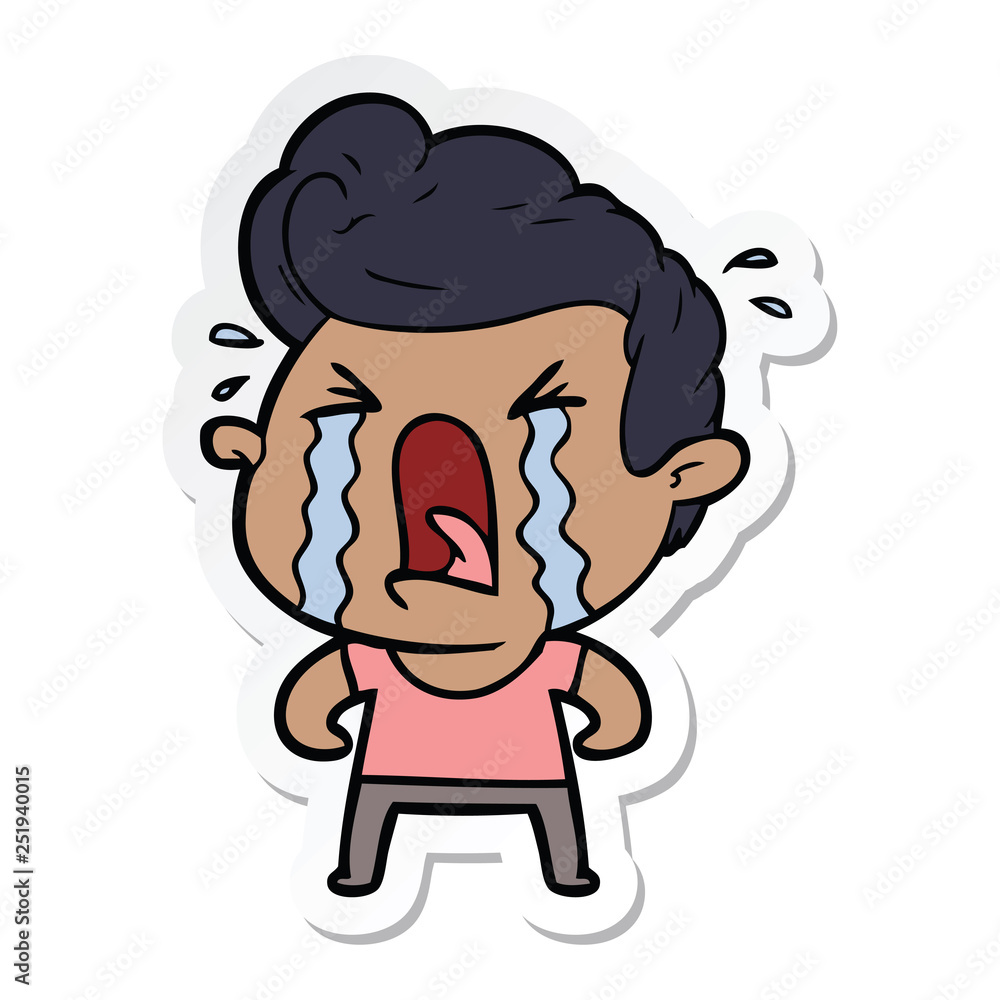 sticker of a cartoon crying man