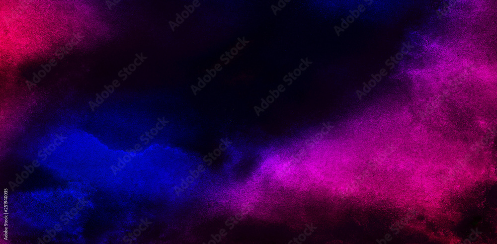 Cosmic neon pink, purple and dark blueglow lights watercolor background. Paper textured aquarelle canvas for modern creative design. Abstract hand drawn multicolor texture water color illustration
