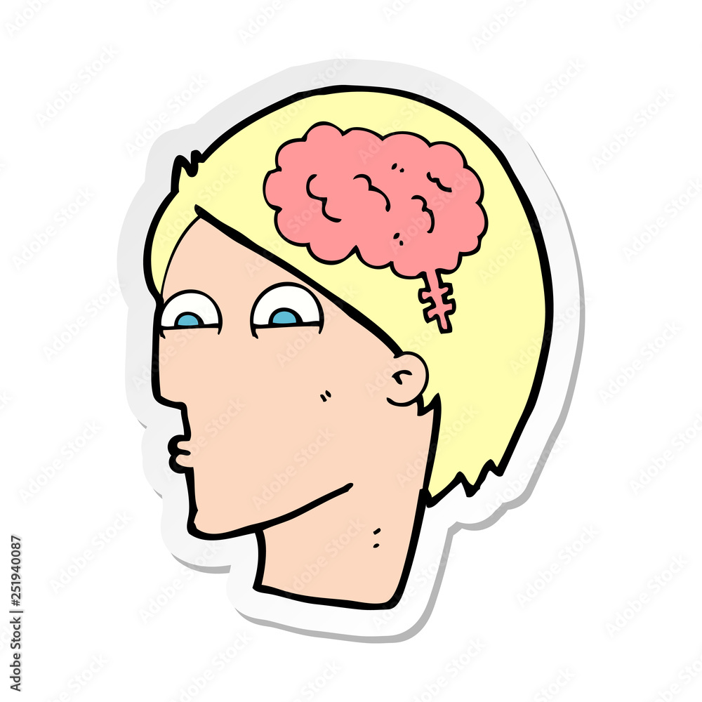 sticker of a cartoon head with brain symbol sticker of a cartoon head with brain symbol