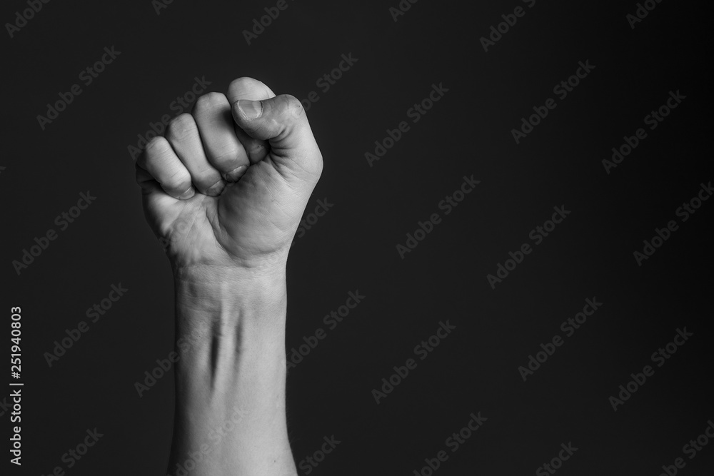make a fist symbol. black and white make a fist symbol. black and white