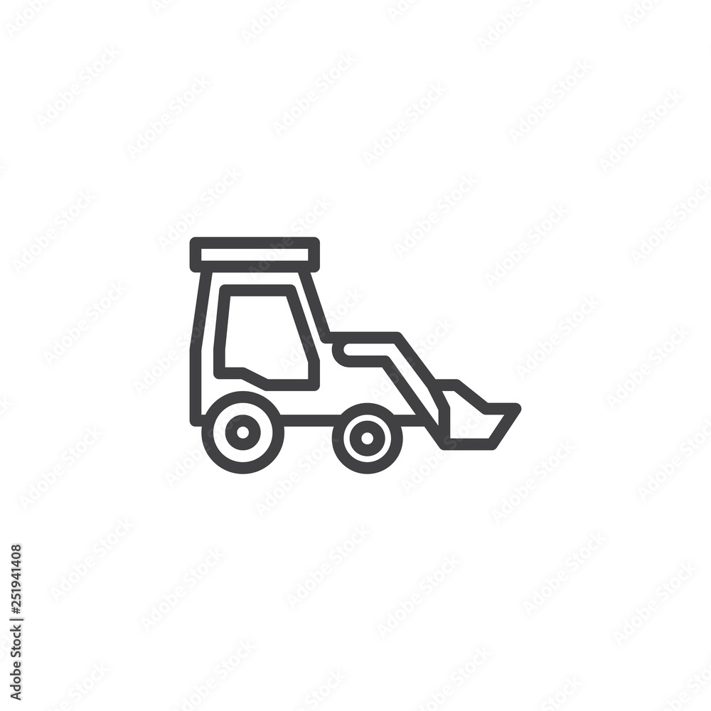 Front loader line icon. linear style sign for mobile concept and web design. Bulldozer truck outline vector icon. Construction machine symbol, logo illustration. Pixel perfect vector graphics Front loader line icon. linear style sign for mobile concept and web design. Bulldozer truck outline vector icon. Construction machine symbol, logo illustration. Pixel perfect vector graphics