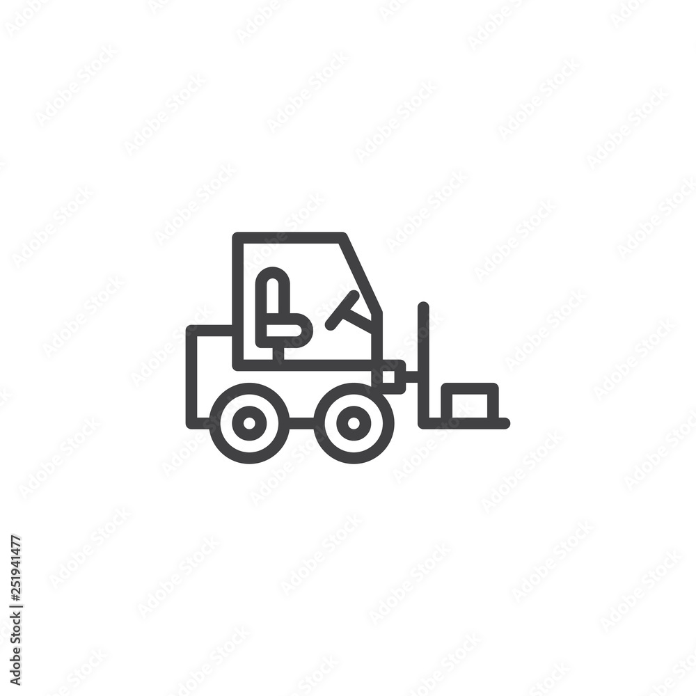 Forklift loader line icon. linear style sign for mobile concept and web design. Forklift truck outline vector icon. Construction machine symbol, logo illustration. Pixel perfect vector graphics