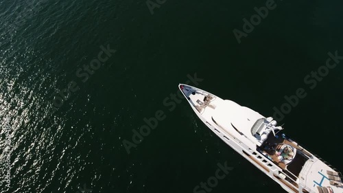 yacht in the ocean, aerial shot in malibu, california 