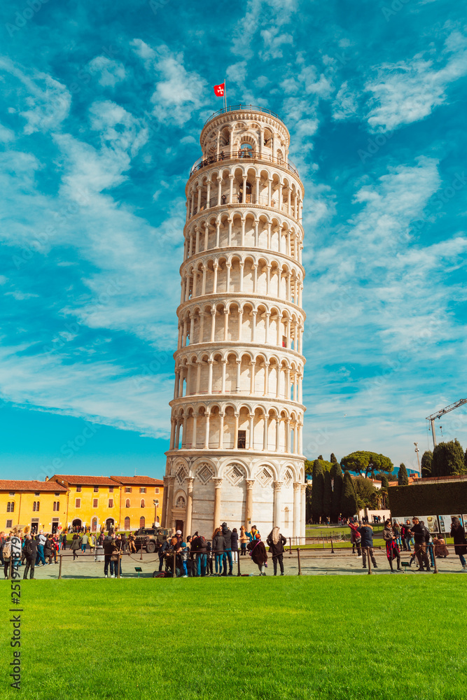 Leaning Tower of Pisa and Surrounding Buildings and City of Pisa