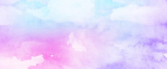 Fantasy smooth light pink, purple shades and blue watercolor paper textured illustration for grunge design, vintage card, templates. Pastel ink colors wet effect hand drawn canvas aquarelle background