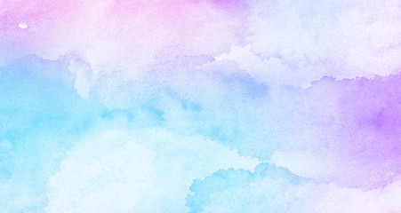 Fantasy smooth light pink, purple shades and blue watercolor paper textured illustration for grunge design, vintage card, templates. Pastel ink colors wet effect hand drawn canvas aquarelle background