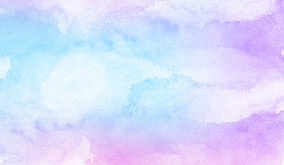 Fantasy smooth light pink, purple shades and blue watercolor paper textured illustration for grunge design, vintage card, templates. Pastel ink colors wet effect hand drawn canvas aquarelle background