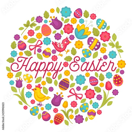 Easter holiday celebration symbolic animals and food vector bunny