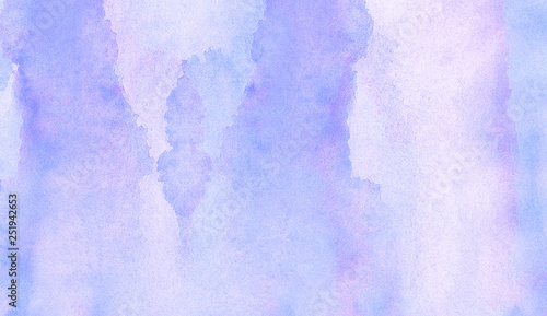 Vintage light purple watercolor paint hand drawn illustration with paper grain texture for aquarelle design. Abstract grunge violet gradient violet water color artistic brush paint splash background