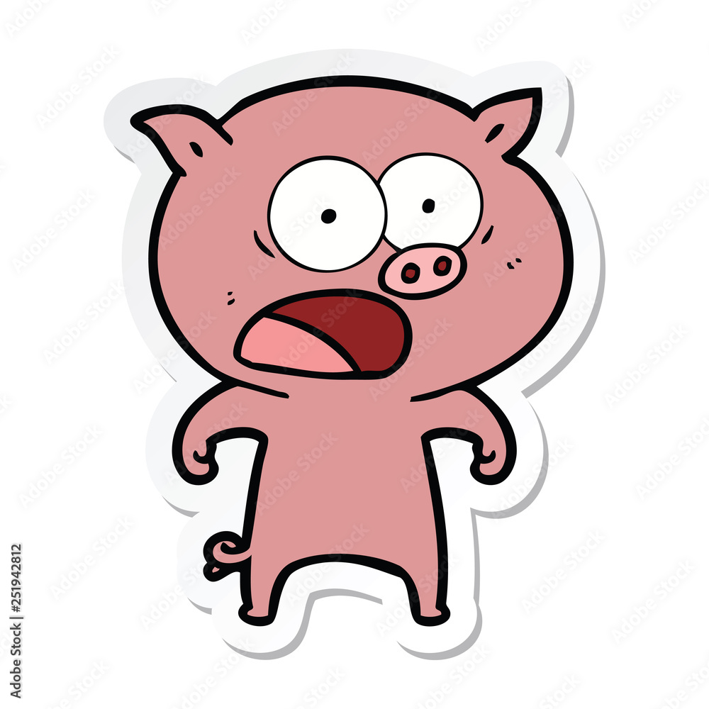 sticker of a cartoon pig shouting sticker of a cartoon pig shouting