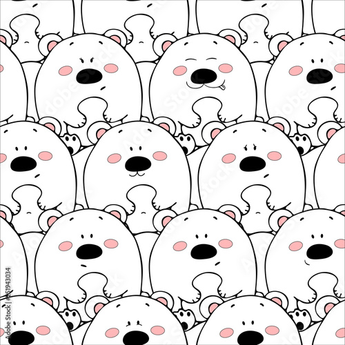 Vector seamless pattern with hand-drawn funny cute fat animals. Silhouettes o...