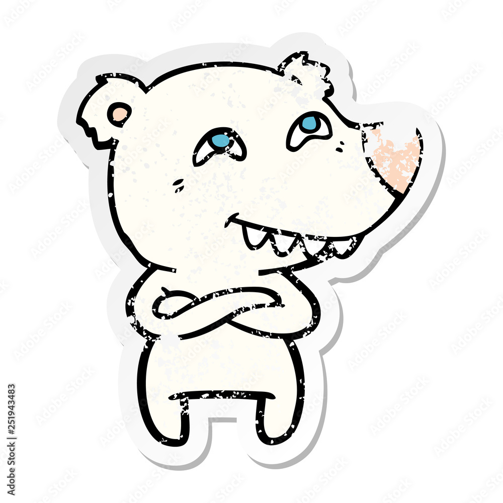 distressed sticker of a cartoon polar bear showing teeth distressed sticker of a cartoon polar bear showing teeth
