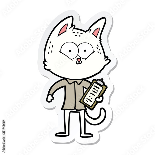 sticker of a cartoon cat with clipboard