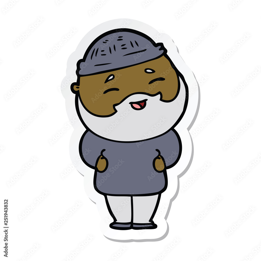 sticker of a cartoon happy bearded man