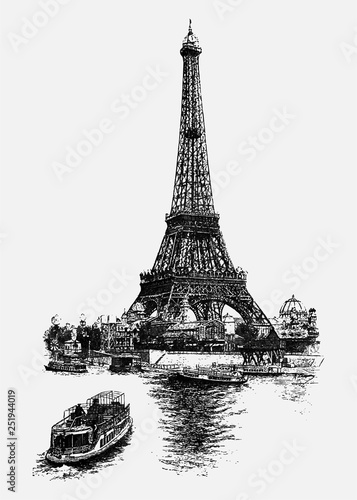 Fototapeta Naklejka Na Ścianę i Meble -  Vintage Eiffel tower illustration