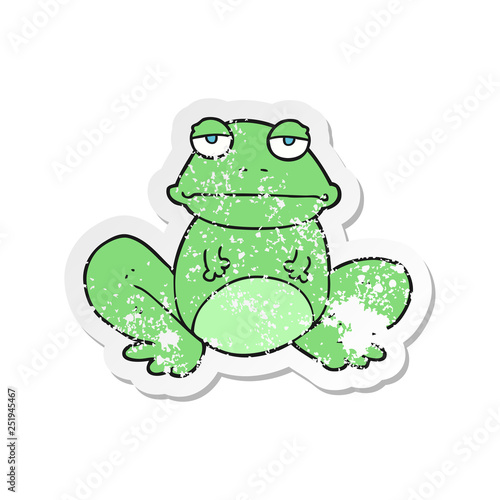 retro distressed sticker of a cartoon frog