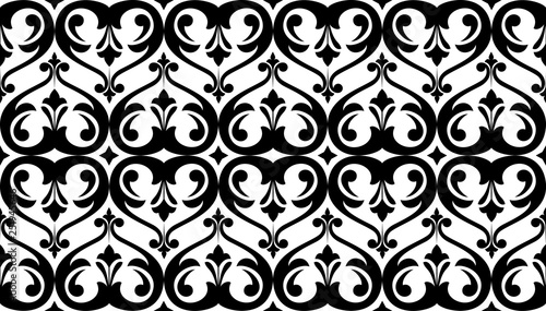 Wallpaper in the style of Baroque. Seamless vector background. White and black floral ornament. Graphic pattern for fabric, wallpaper, packaging. Ornate Damask flower ornament