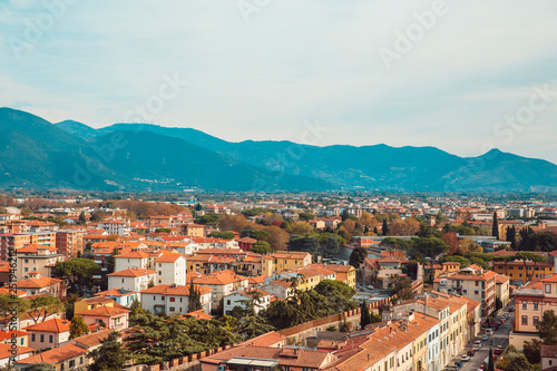 Leaning Tower of Pisa and Surrounding Buildings and City of Pisa