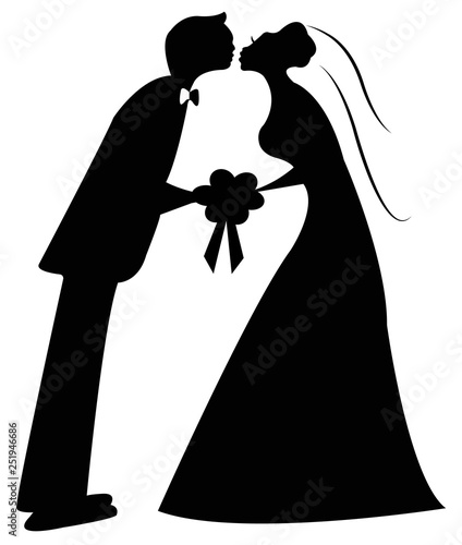 bride and groom kissing, drawing illustration