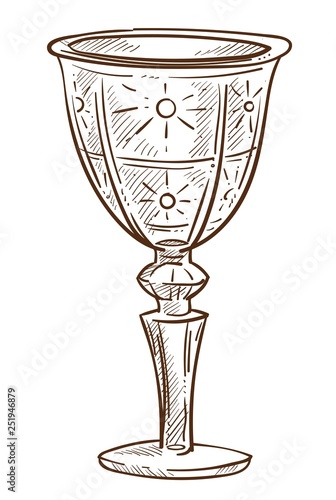 Crystal goblet or glass cup isolated sketch glassware
